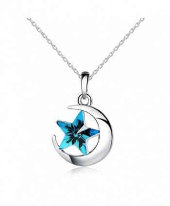 HERLINA Moon and Star Pendant Necklaces for Women's Made with Swarovski Crystals Jewelry- Chain 18 inch - Blue - CS189QA4ZDH