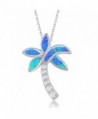 Sterling Silver Created Blue Opal & CZ Palm Tree Pendant with 18" Chain - CM11RGO1J91