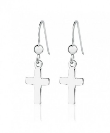 925 Sterling Silver Minimalist Shiny Polished Simple Small Christian Cross Dangle Drop Earrings - CH12NBZTFU1