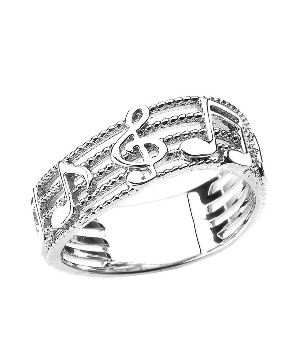 Treble Clef with Musical Notes in Sterling Silver Wavy Band - CR184MCT7ZS
