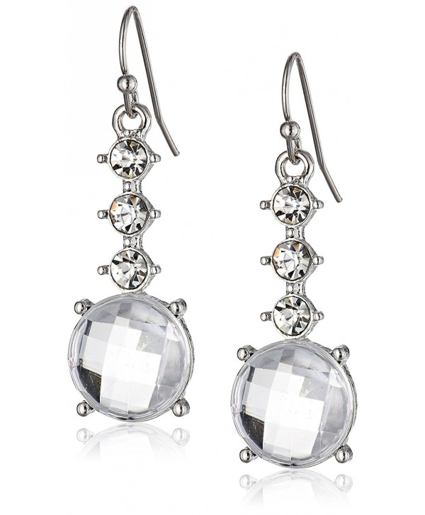 1928 Jewelry "Crystal Glace Silver" Silver-Tone Crystal Faceted Round Drop Earrings - CF11OR4WOER