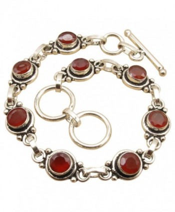 Red LINK Bracelet !! Real CARNELIAN 925 Sterling Silver Plated Jewelry 19.1 cm ! Birthday Present - C4186585D9Y