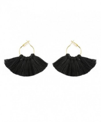 ROWAG Semicircle Fan Shape Tassel Hoop Earrings for Women Bohemian Statement Fringe Thread Drop Earrings - Black - CF189ZUXMD7