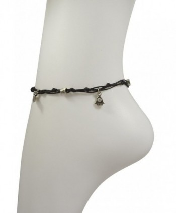 Sexy Black Anklet (ankle bracelet) with Silver Tone Luck Charms for Women - 11 inches - CX115UY4NJH