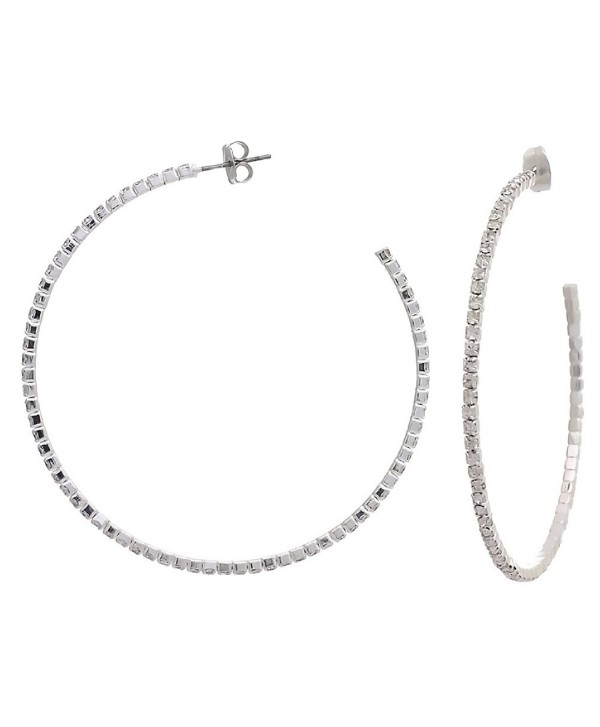 Silvertone Crystal 2" Thin Hoop Post Earrings - CC11ETVESVP