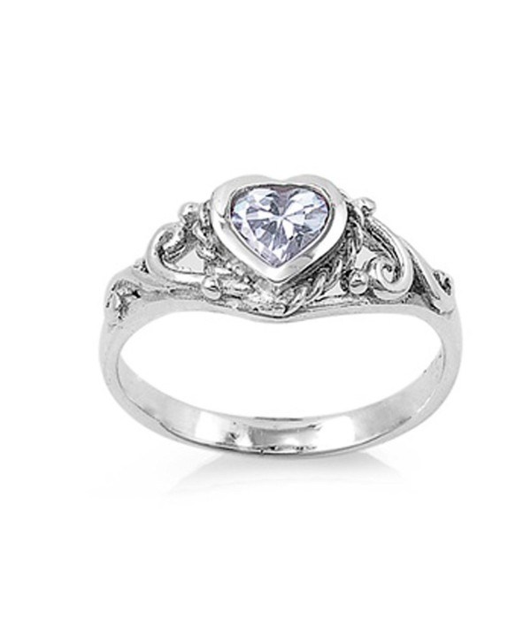 CHOOSE YOUR COLOR Sterling Silver Heart Promise Ring - Simulated Aquamarine - CL187YUKK4D
