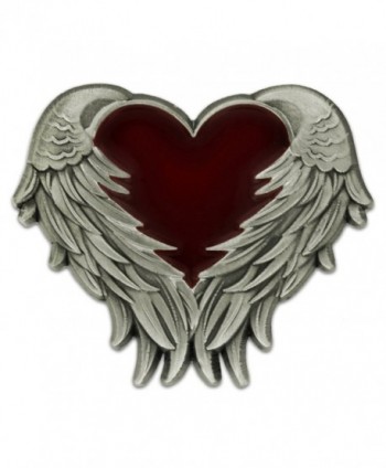 PinMart's Antique Nickel Heart with Angel Wings Enamel Lapel Pin - CE11PACZYU5