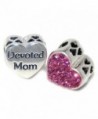 Pro Jewelry 925 Solid Sterling Silver 'Devoted Mom'/ Pink Crystals Heart Charm Bead - CJ12O2B36Z2