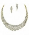 Gold Retro Vintage Sparkly Rhinestone Bridal Party Necklace Earring Set Bling - CQ11G4JKD87