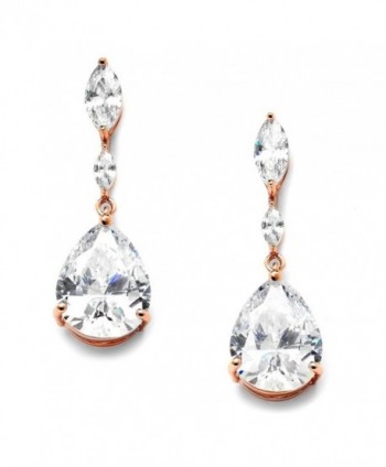Mariell Rose Gold Cubic Zirconia Marquis and Pear-Shaped Dangle Earrings for Bridal- Prom or Bridesmaids - CB12O6N5CA2