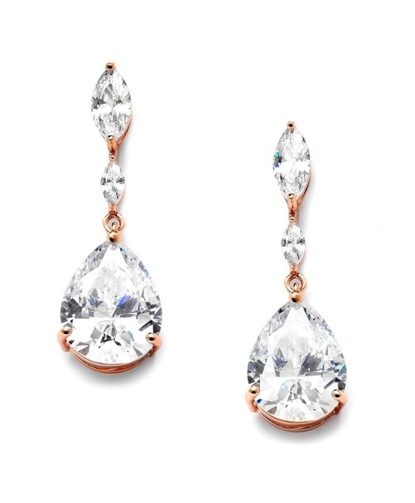 Mariell Rose Gold Cubic Zirconia Marquis and Pear-Shaped Dangle Earrings for Bridal- Prom or Bridesmaids - CB12O6N5CA2