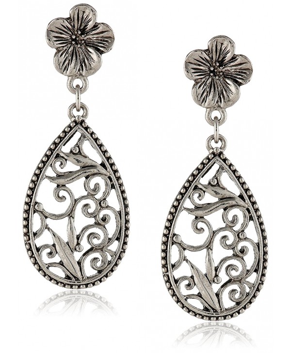 1928 Jewelry Silver-Tone Floral Filigree Teardrop Earrings - CL113S7EG5T