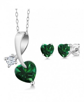 1.81 Ct Heart Shape Green Simulated Emerald 925 Sterling Silver Pendant Earrings Set - CJ11UGVBD5B