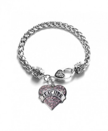 Teacher 1 Carat Classic Silver Plated Heart Crystal Charm Bracelet Jewelry - C911KFVXNYB