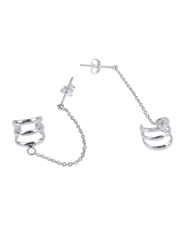 Triple Cuff Chain .925 Sterling Silver Post Earrings - C217Y07RE65