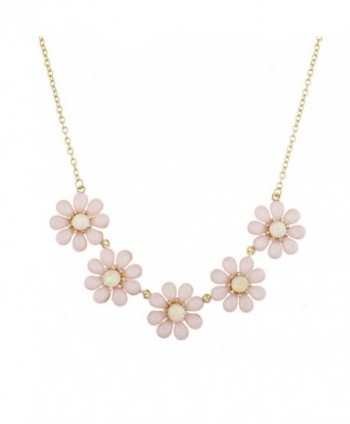 Lux Accessories Goldtone Faux Ivory Pink Flower One Row Rhinestone Statement Necklace - C012O8L0YT9