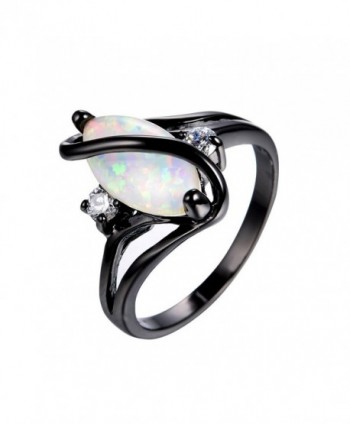 Bamos Jewelry Big Opal Women Rings Wedding Engagement White Opal Black Gold Party Rings For Her - C912MY6L54O