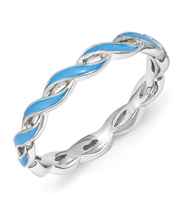 2mm Sterling Silver Stackable Expressions Blue Enamel Swirl Band - CH12K7JH7LP