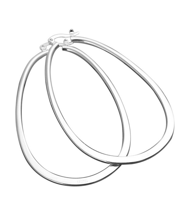 BODYA Women's Silver Plated Plain Thin Flat Polished Round Huge Hoop U Earrings Oval Large Piercing - C2127X01429