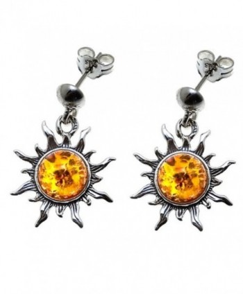 Honey Amber Sterling Silver Flaming Dangle Stud Sun Earrings - CV111A4MH25