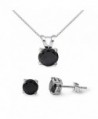 Sterling Silver Black CZ Necklace & Earrings Set - CH11F6NSY6P