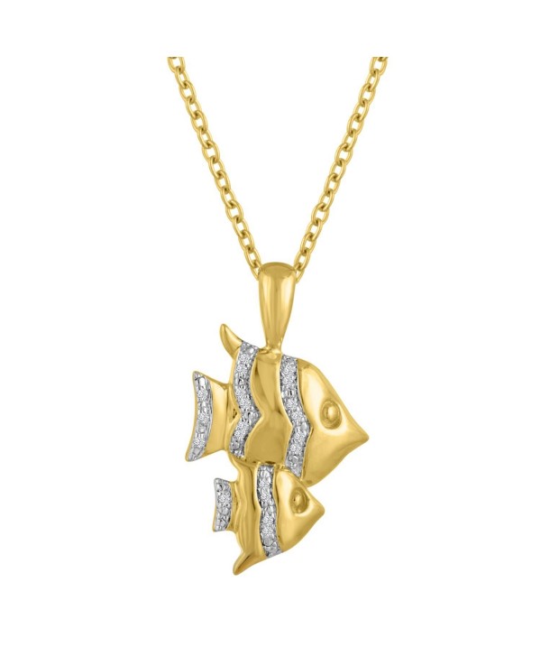 Diamond Accent 14k Gold over Sterling Silver Double Fish Pendant- 16"-18" Adjustable Chain - CA182I053DW
