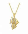 Diamond Accent 14k Gold over Sterling Silver Double Fish Pendant- 16"-18" Adjustable Chain - CA182I053DW