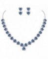 EVER FAITH Women's CZ Birthstone Romantic Love Heart Necklace Earrings Set Silver-Tone - Blue - CH17YXXR43L