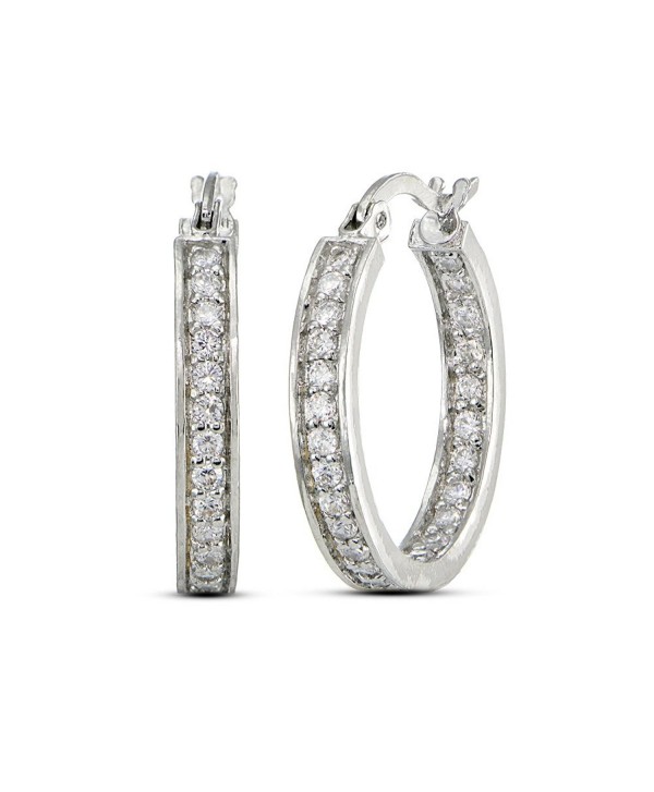 LOVVE Cubic Zirconia Inside Out 3/4 Inch Hoop Earrings- Available in Many Color Options - Silver Flashed - CP17YU4L4NM