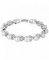 EVER FAITH Silver-Tone Cubic Zirconia Cream Simulated Pearl Elegant Dual Leaves Tennis Bracelet Clear - CP126G3WJW3