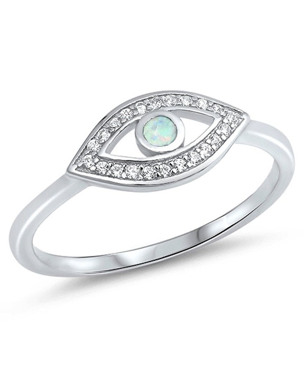 CHOOSE YOUR COLOR Sterling Silver Evil Eye Ring - White Simulated Opal - C612N9QKH9W