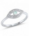 CHOOSE YOUR COLOR Sterling Silver Evil Eye Ring - White Simulated Opal - C612N9QKH9W