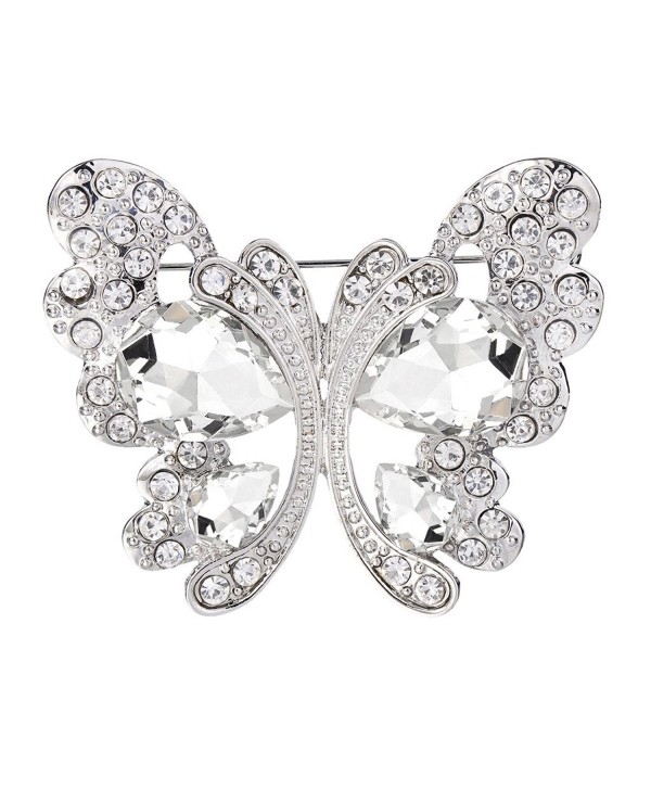 BriLove Women's Wedding Bridal Crystal Teardrop Butterfly Brooch Pin Clear Silver-Tone - CM1850IAMY2
