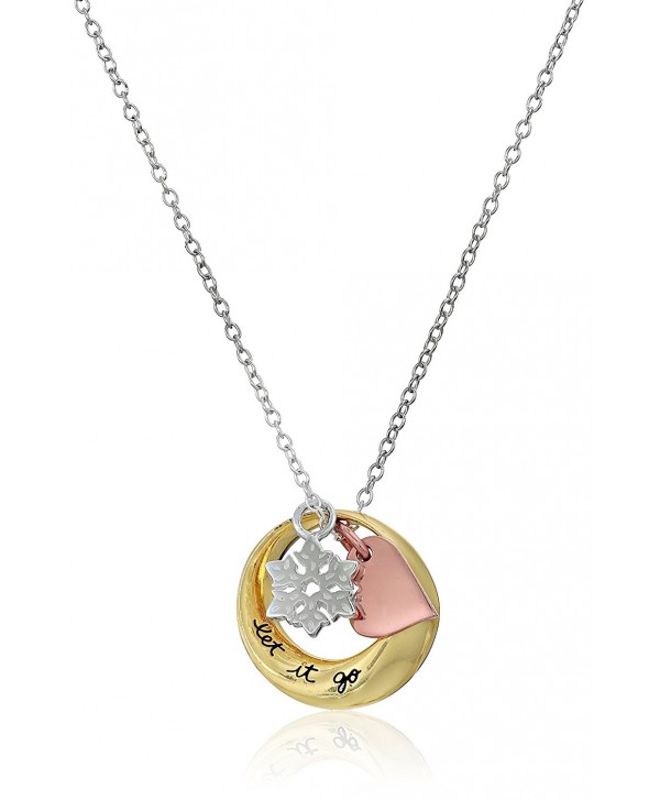 Disney Tri-Colored Open Circle "Let it Go" Heart and Snowflake Charm Pendant Necklace- 18" - CZ11V23PXYJ