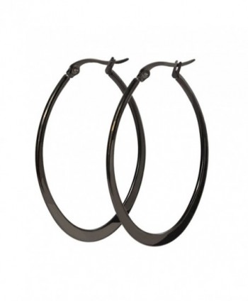 Stainless Steel Women's Fashion Hoop Earrings Ellipse Black - CZ11XRUXSIN