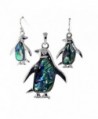 Silver-Tone Penguin with Abalone Sea Shell and Clear Crystal Pendant Necklace Earrings Set - CV110UFIO7N
