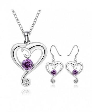 Godyce Heart Necklace and Earrings Set Red-White-purple Zircon Plated Sterling Silver with Gift Box - CG12GIC1W2P