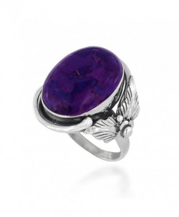 925 Oxidized Sterling Silver Purple Turquoise Gemstone Oval Statement Ring - CB11XI2QIOV