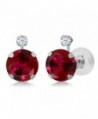 2.08 Ct Round Red Created Ruby White Created Sapphire 14K White Gold Earrings - CC11OWHUX2T