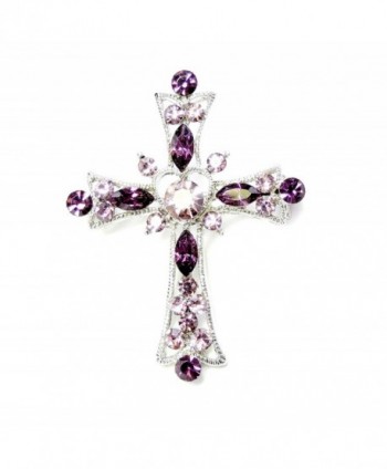 Faship Sparkling Purple Crystal Cross Crucifix Pin Brooch - CC1275PEB31