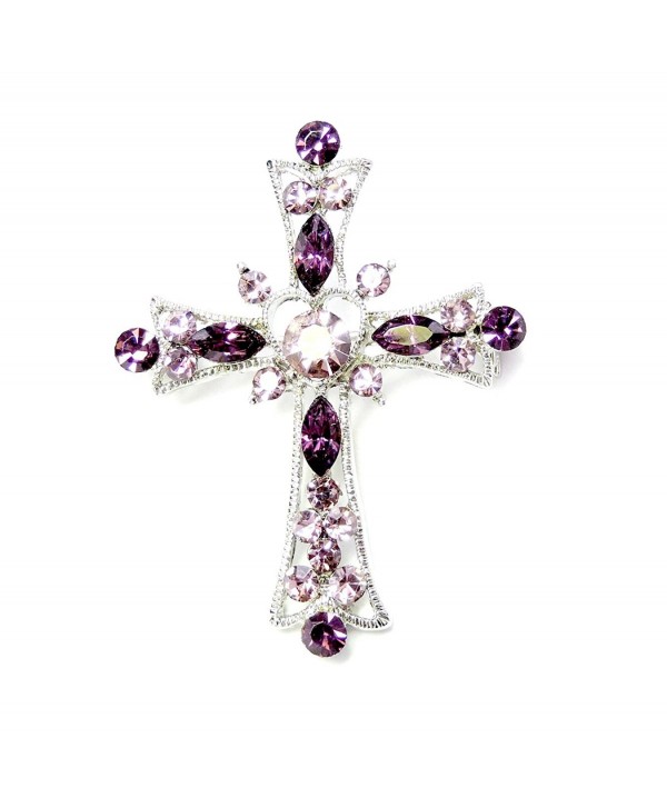 Faship Sparkling Purple Crystal Cross Crucifix Pin Brooch - CC1275PEB31