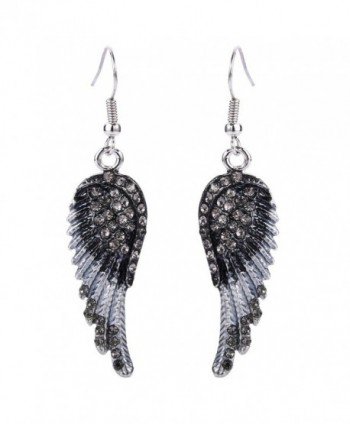 EVER FAITH Angel Wing Hook Earrings Austrian Crystal Silver-Tone - Black - CI11F1IBJW1