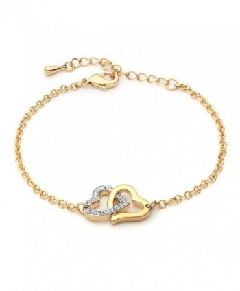MYJS Match 2 Gold Plated Love Heart Bracelet with Clear Swarovski Crystals - 18+4cm Extender - C01230NF8IJ
