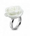 Stainless Steel White Resin Single Bloom Rose Flower Comfort Fit Cocktail Ring - C8187I3D8TQ