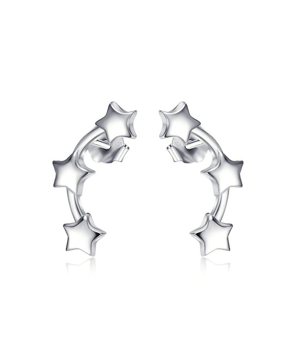 Sterling Silver Star Design Ear Climber Crawler Stud Earrings - Gold Flashed or Rhodium Flashed Finish - C512LO4LLEV