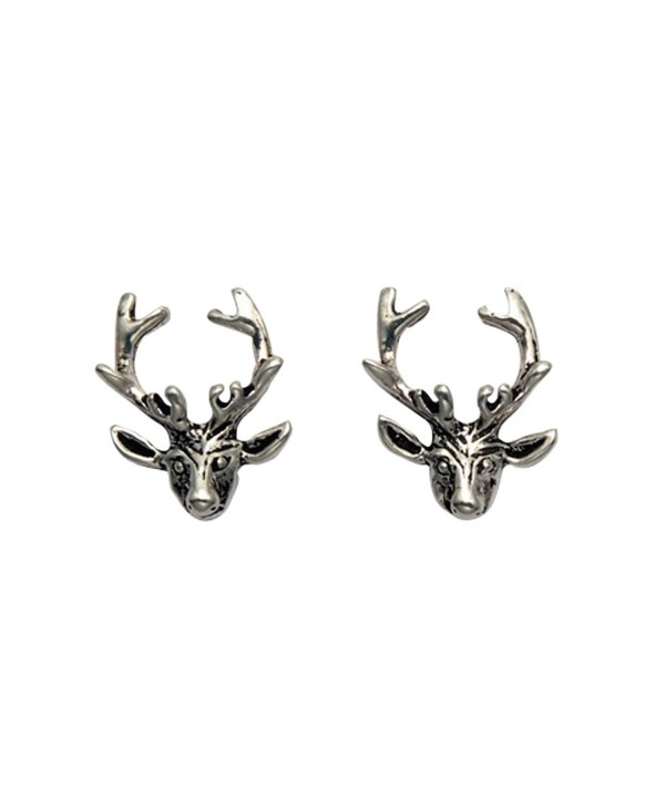 Sterling Silver Deer Head w/Antlers Stud Earrings - C611G5T6IB7