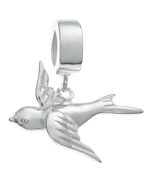 Sterling Silver Flying Swallow European Style Dangle Bead Charm - CF11A0MLUYT