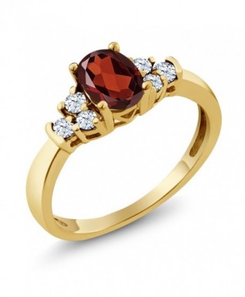 0.79 Ct Oval Red Garnet White Topaz 925 Yellow Gold Plated Silver Ring (Available in size 5- 6- 7- 8- 9) - CH117DRKV1D