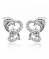 Sterling Silver CZ Twin Heart Mom & Baby Dolphin Fish Love Symbol Post Stud Earrings 13 mm - CQ12DHKM8AF