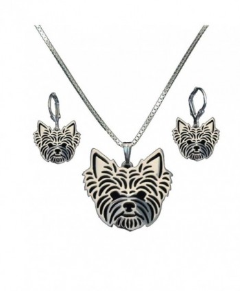 Yorkshire Terrier Necklace and Earrings Set for Yorkie Lovers Comes in Gold and Silver Color - Silver - CU185CHZK33
